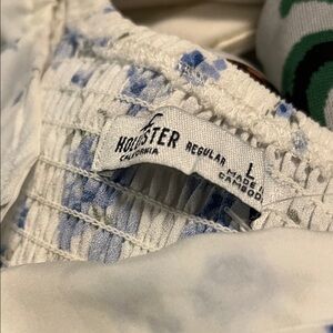 Hollister White and Blue Smocked Blouse